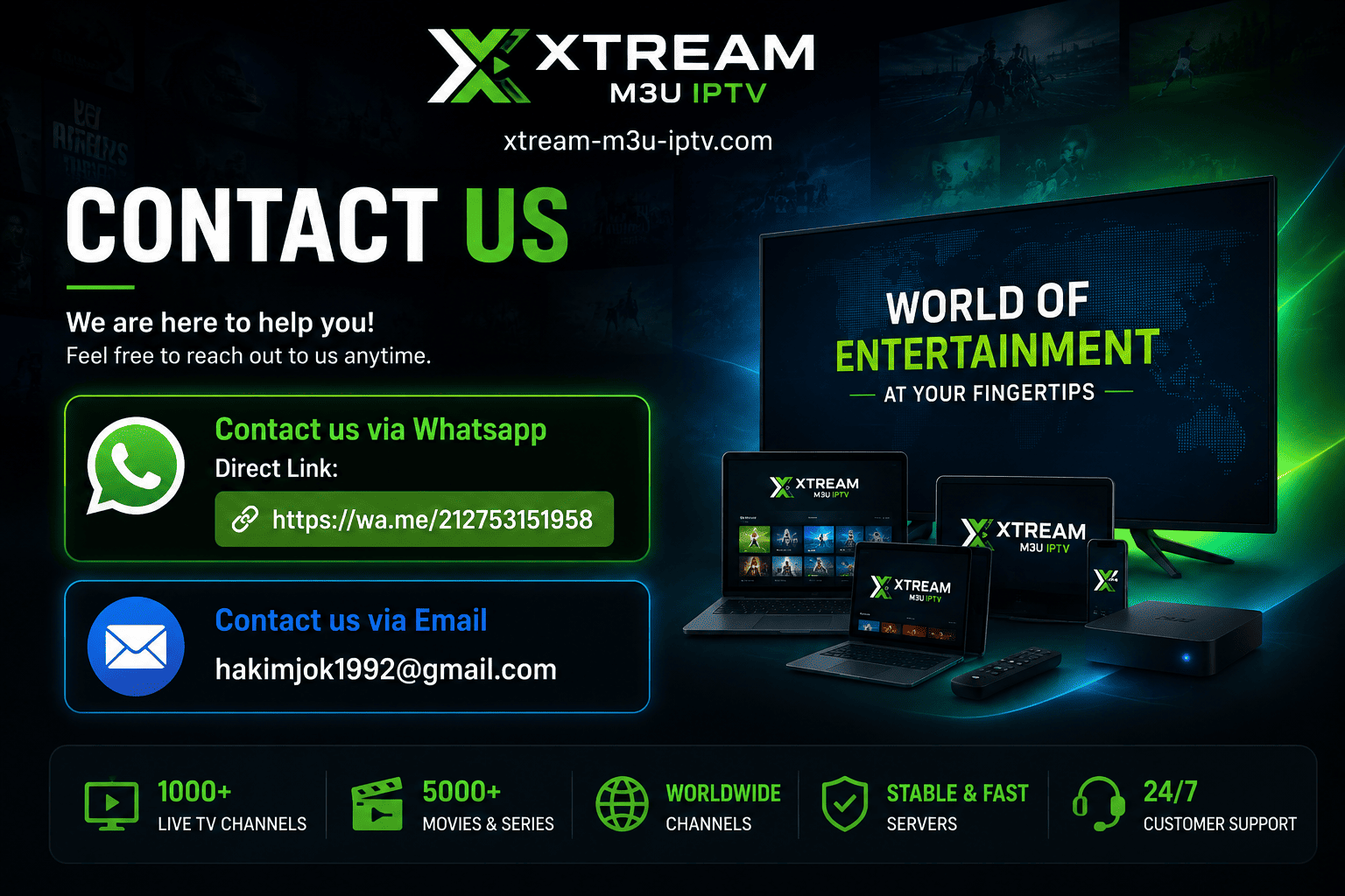 contact xtream m3u iptv email whatsapp link