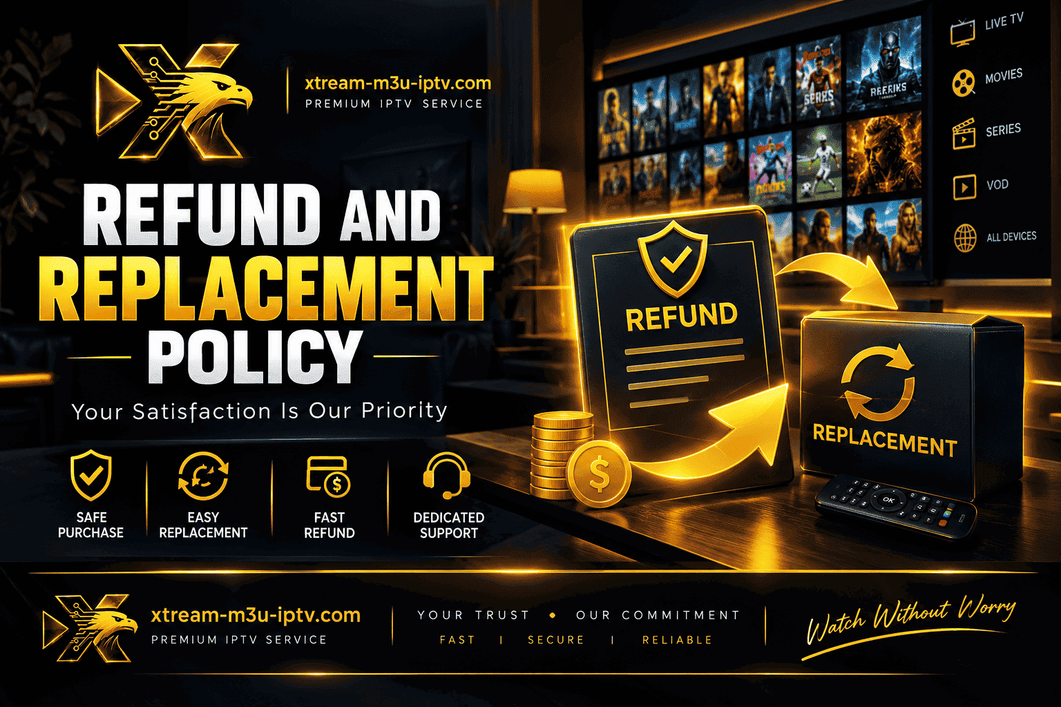 xtream m3u iptv Refund and Replacement Policy